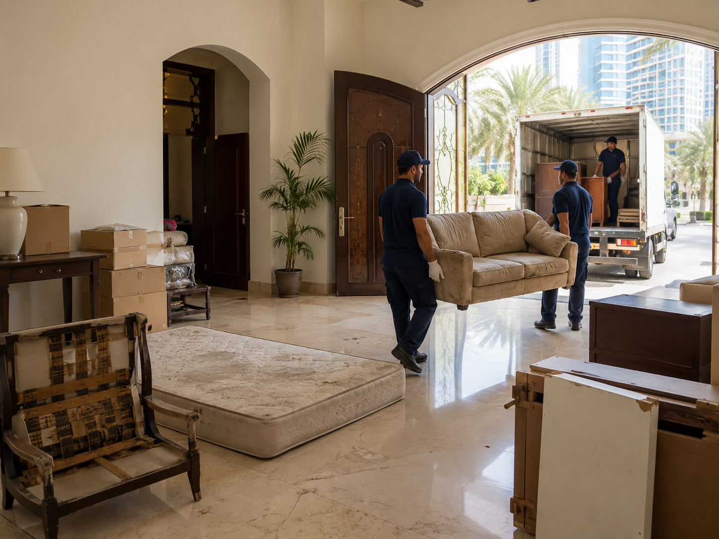 Furniture removal company in Dubai collecting bulky furniture