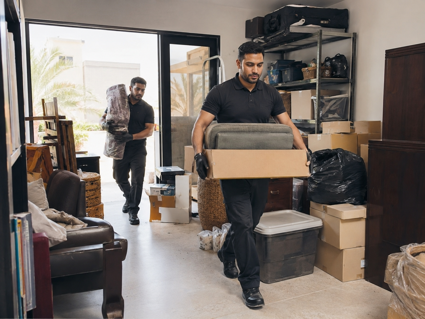 Storage junk removal Dubai team loading unwanted stored items without household garbage